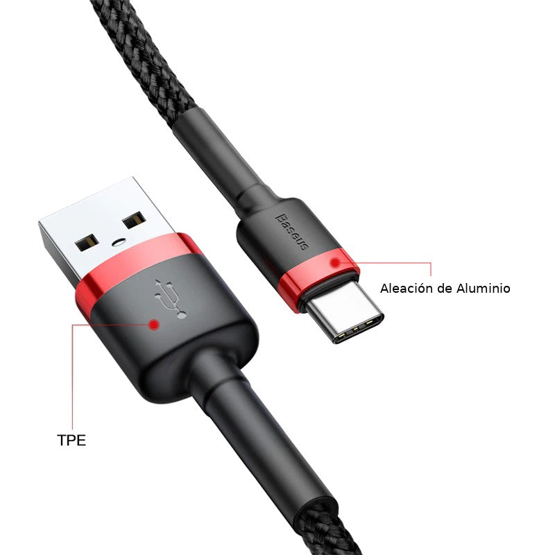 Baseus Cafule Cabo USB-A para USB Tipo-C 1M – Carga Rápida 3.0 – Preto