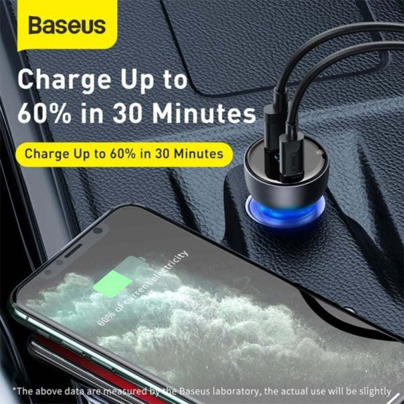 Carregador de Carro Baseus Particular 65 W – 2 Portas USB-C + USB