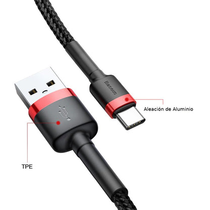 Baseus Cafule Cabo USB-A para USB Tipo-C 1M – Carga Rápida 3.0 – Preto