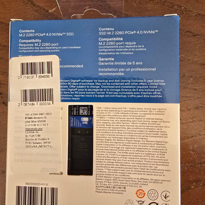 Disco SSD NVMe WD Blue SN5000 500 GB PCIe 4.0